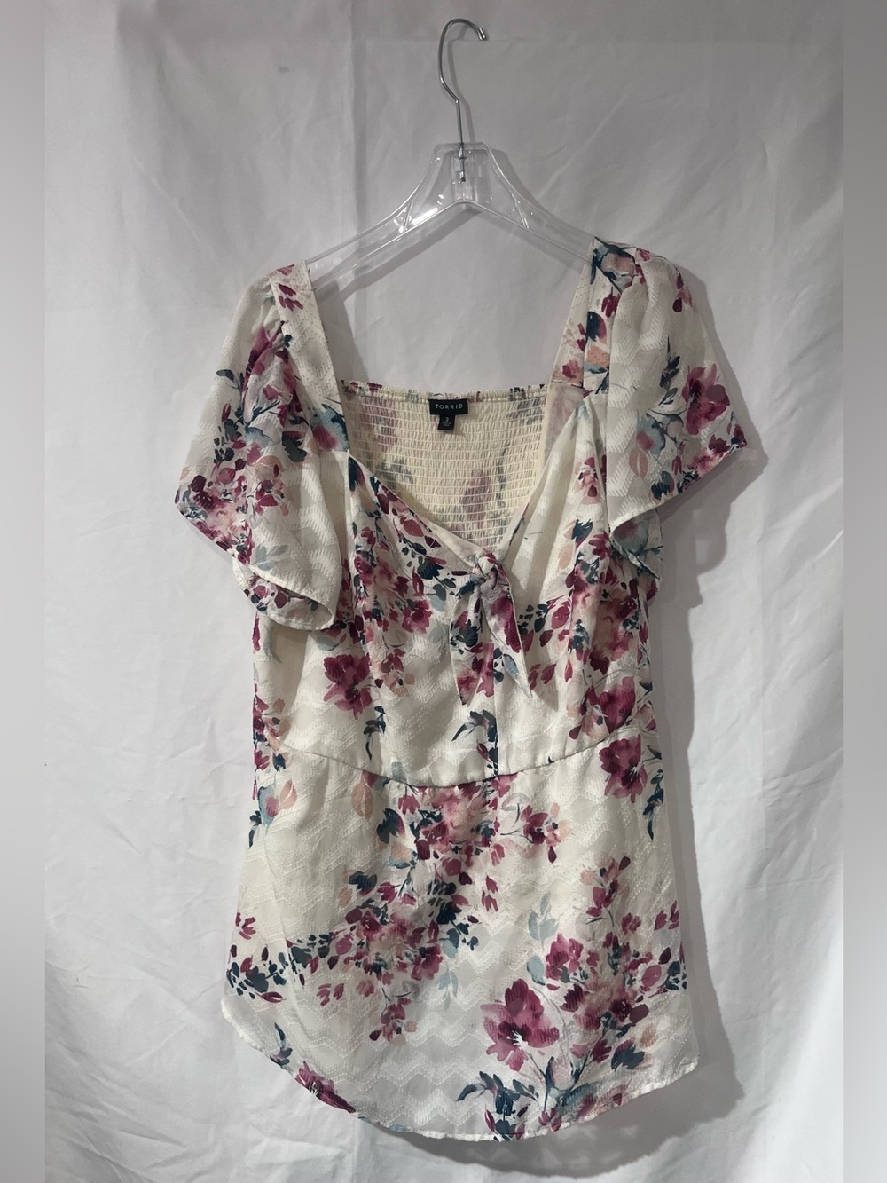 torrid White Floral Tie-Front Flutter Sleeve Blouse
